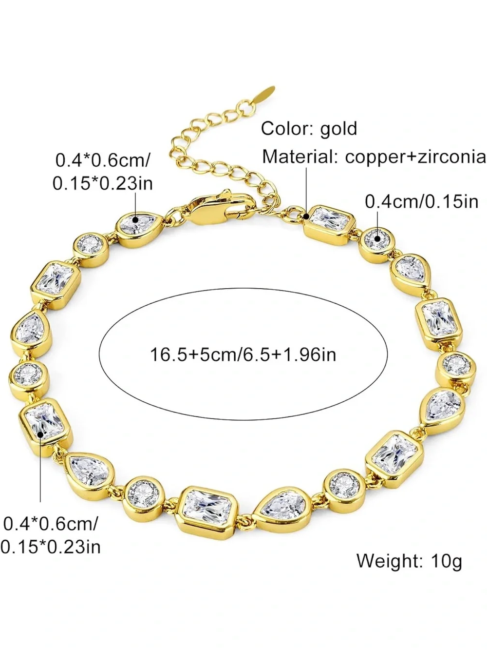 18K Yellow Gold Plated Tennis Bracelet‎ Dainty Cubic Zirconia Chain Bracelet